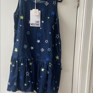 Love Moschino Navy Star Print Sleeveless Casual Dress with Yellow & White Stars